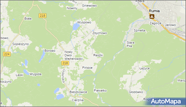 mapa Reszki gmina Wejherowo, Reszki gmina Wejherowo na mapie Targeo