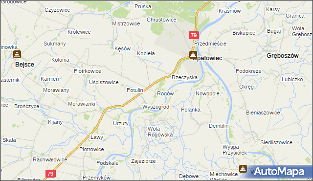 mapa Rogów gmina Opatowiec, Rogów gmina Opatowiec na mapie Targeo