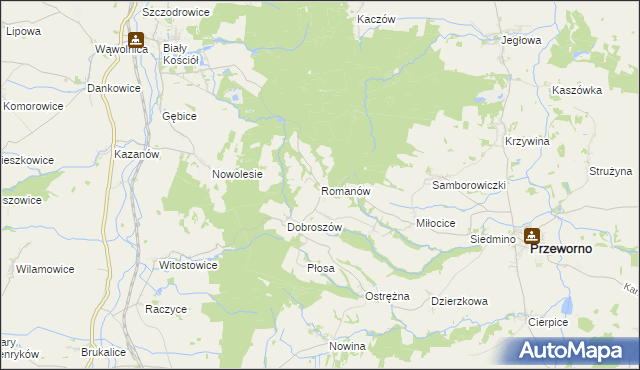 mapa Romanów gmina Przeworno, Romanów gmina Przeworno na mapie Targeo