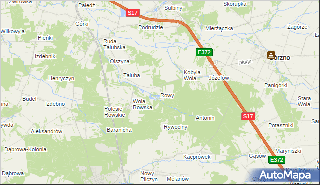 mapa Rowy gmina Łaskarzew, Rowy gmina Łaskarzew na mapie Targeo