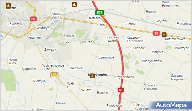 mapa Różanowice, Różanowice na mapie Targeo