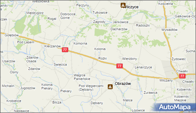 mapa Rożki gmina Obrazów, Rożki gmina Obrazów na mapie Targeo