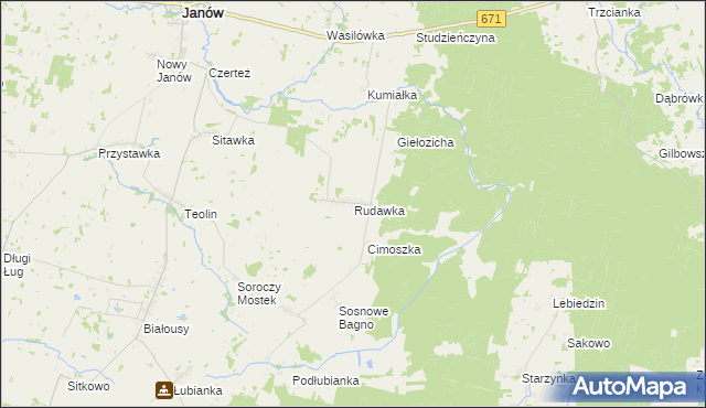 mapa Rudawka gmina Janów, Rudawka gmina Janów na mapie Targeo