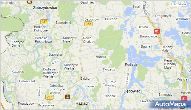 mapa Rudnik gmina Hażlach, Rudnik gmina Hażlach na mapie Targeo