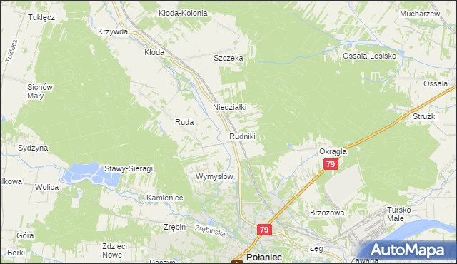 mapa Rudniki gmina Połaniec, Rudniki gmina Połaniec na mapie Targeo