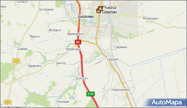 mapa Rusocin gmina Pruszcz Gdański, Rusocin gmina Pruszcz Gdański na mapie Targeo