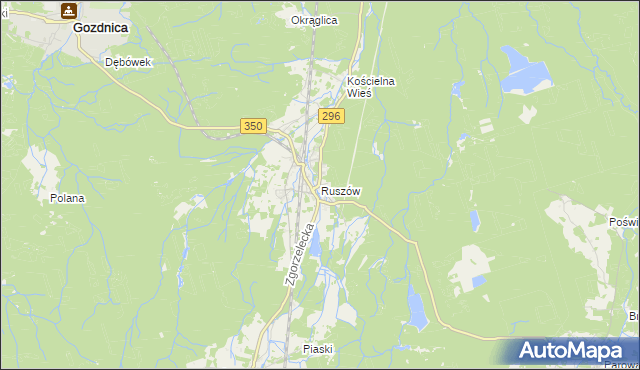 mapa Ruszów gmina Węgliniec, Ruszów gmina Węgliniec na mapie Targeo