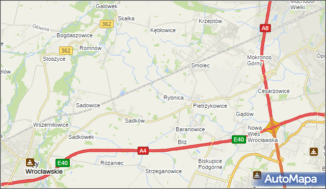 mapa Rybnica gmina Kąty Wrocławskie, Rybnica gmina Kąty Wrocławskie na mapie Targeo