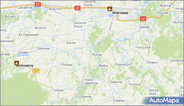 mapa Ryków gmina Wieniawa, Ryków gmina Wieniawa na mapie Targeo