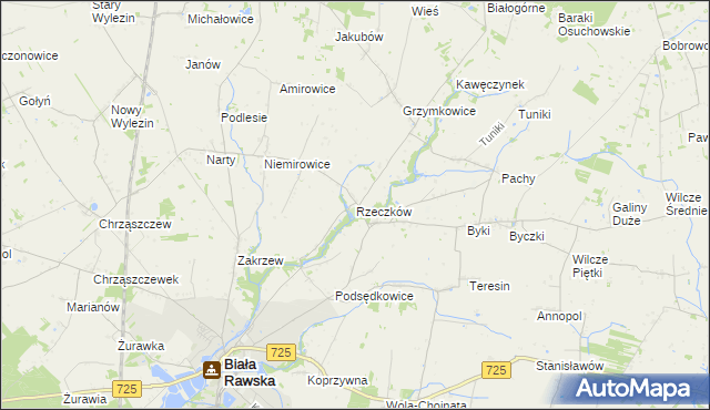 mapa Rzeczków gmina Biała Rawska, Rzeczków gmina Biała Rawska na mapie Targeo