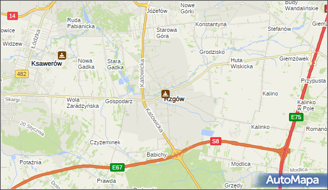 mapa Rzgów powiat łódzki wschodni, Rzgów powiat łódzki wschodni na mapie Targeo