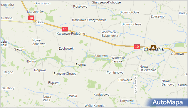 mapa Sadkowo gmina Dzierzążnia, Sadkowo gmina Dzierzążnia na mapie Targeo