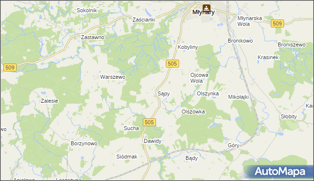 mapa Sąpy gmina Młynary, Sąpy gmina Młynary na mapie Targeo