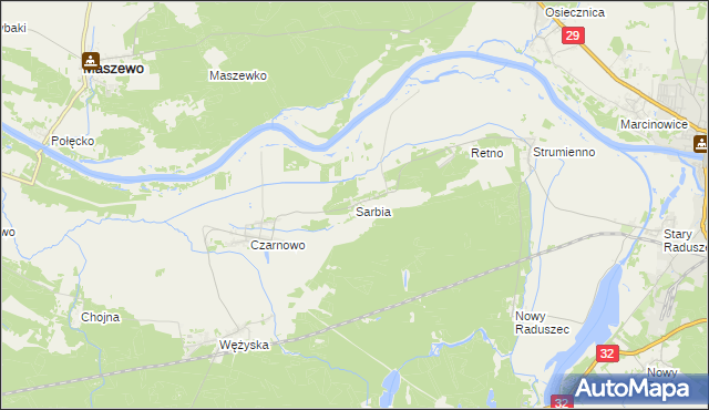 mapa Sarbia gmina Krosno Odrzańskie, Sarbia gmina Krosno Odrzańskie na mapie Targeo