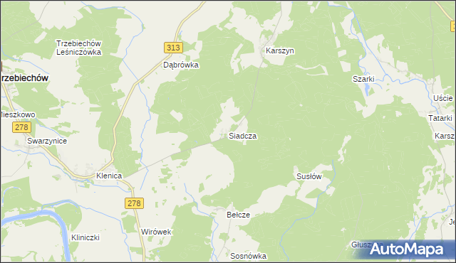 mapa Siadcza gmina Bojadła, Siadcza gmina Bojadła na mapie Targeo