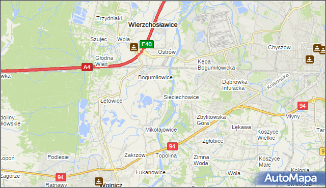 mapa Sieciechowice gmina Wierzchosławice, Sieciechowice gmina Wierzchosławice na mapie Targeo