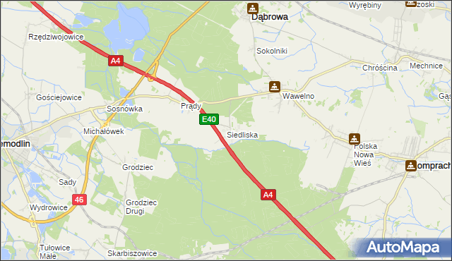 mapa Siedliska gmina Dąbrowa, Siedliska gmina Dąbrowa na mapie Targeo