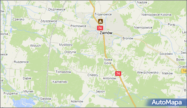 mapa Sielec gmina Żarnów, Sielec gmina Żarnów na mapie Targeo