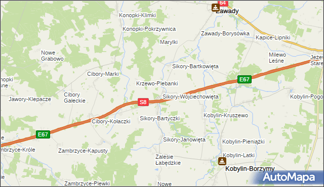 mapa Sikory-Wojciechowięta, Sikory-Wojciechowięta na mapie Targeo