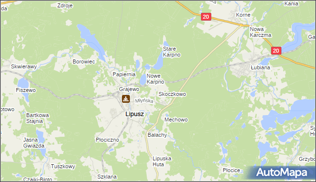 mapa Skoczkowo gmina Lipusz, Skoczkowo gmina Lipusz na mapie Targeo