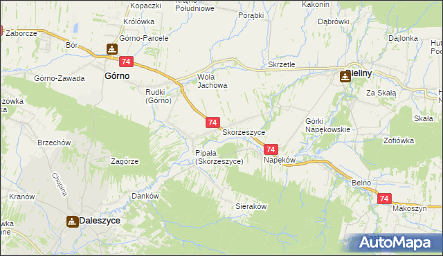 mapa Skorzeszyce, Skorzeszyce na mapie Targeo