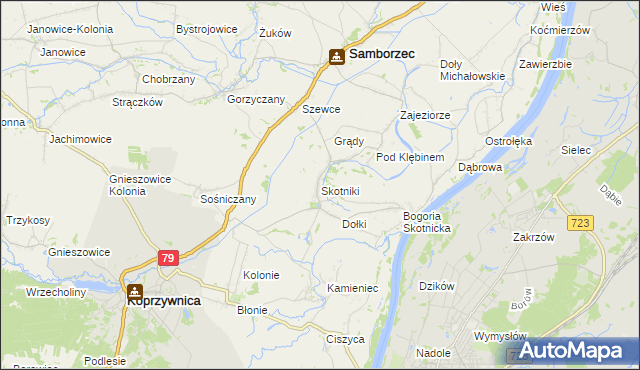 mapa Skotniki gmina Samborzec, Skotniki gmina Samborzec na mapie Targeo