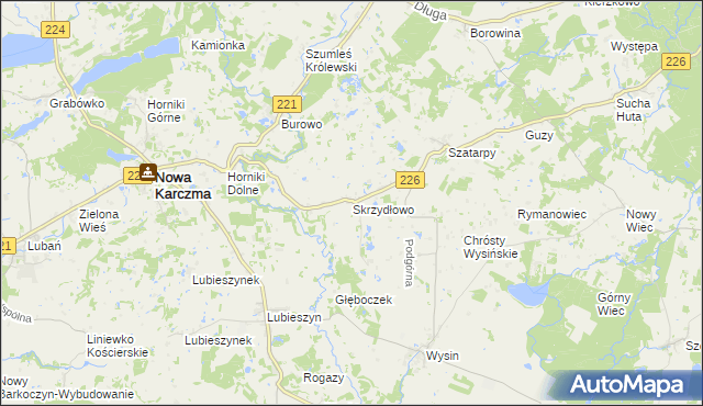 mapa Skrzydłowo gmina Nowa Karczma, Skrzydłowo gmina Nowa Karczma na mapie Targeo