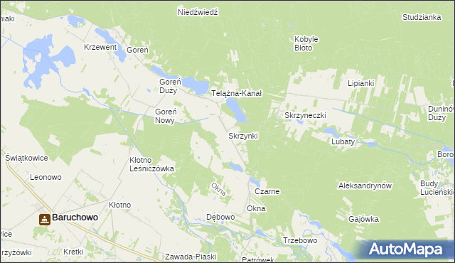 mapa Skrzynki gmina Baruchowo, Skrzynki gmina Baruchowo na mapie Targeo