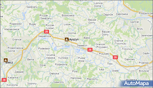 mapa Sławęcin gmina Skołyszyn, Sławęcin gmina Skołyszyn na mapie Targeo