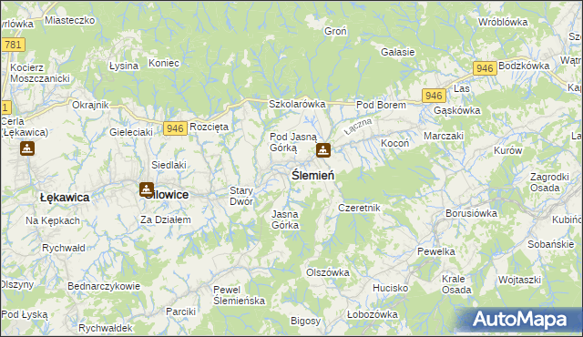 mapa Ślemień, Ślemień na mapie Targeo