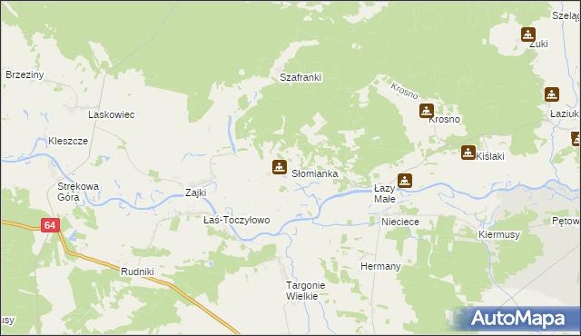 mapa Słomianka gmina Tykocin, Słomianka gmina Tykocin na mapie Targeo