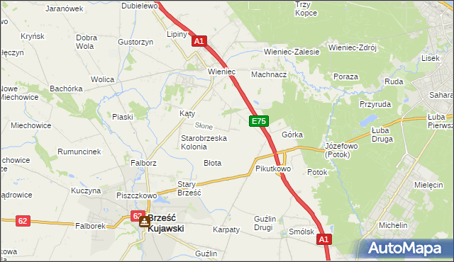 mapa Słone gmina Brześć Kujawski, Słone gmina Brześć Kujawski na mapie Targeo