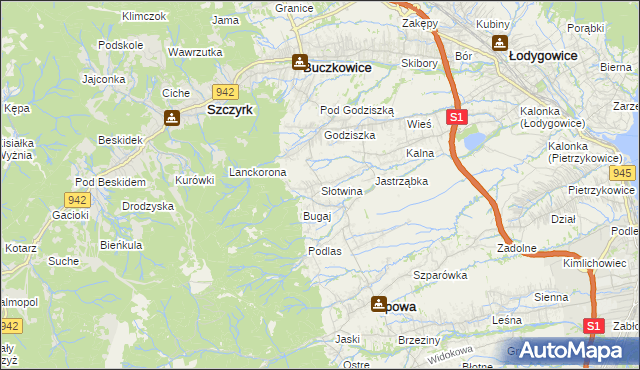 mapa Słotwina gmina Lipowa, Słotwina gmina Lipowa na mapie Targeo