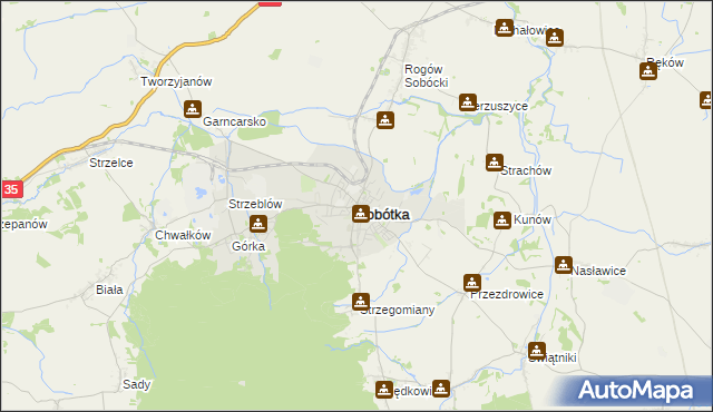 mapa Sobótka powiat wrocławski, Sobótka powiat wrocławski na mapie Targeo