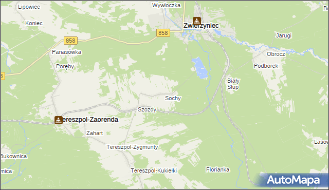 mapa Sochy gmina Zwierzyniec, Sochy gmina Zwierzyniec na mapie Targeo