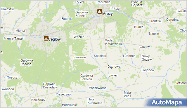 mapa Sokolnik gmina Mrozy, Sokolnik gmina Mrozy na mapie Targeo