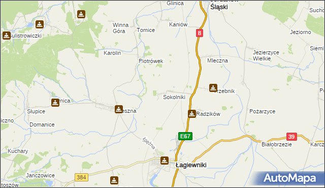 mapa Sokolniki gmina Łagiewniki, Sokolniki gmina Łagiewniki na mapie Targeo