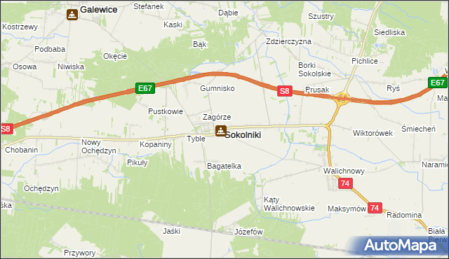 mapa Sokolniki powiat wieruszowski, Sokolniki powiat wieruszowski na mapie Targeo