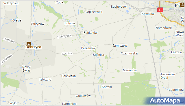 mapa Sośnica gmina Dobrzyca, Sośnica gmina Dobrzyca na mapie Targeo