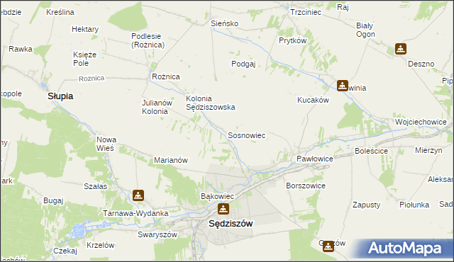 mapa Sosnowiec gmina Sędziszów, Sosnowiec gmina Sędziszów na mapie Targeo