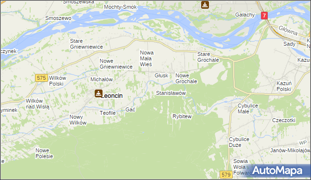 mapa Stanisławów gmina Leoncin, Stanisławów gmina Leoncin na mapie Targeo