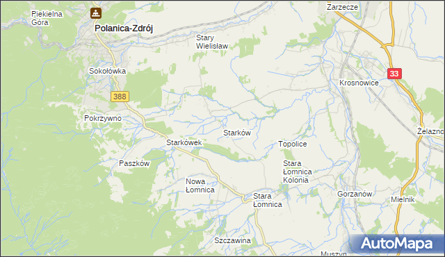 mapa Starków gmina Kłodzko, Starków gmina Kłodzko na mapie Targeo