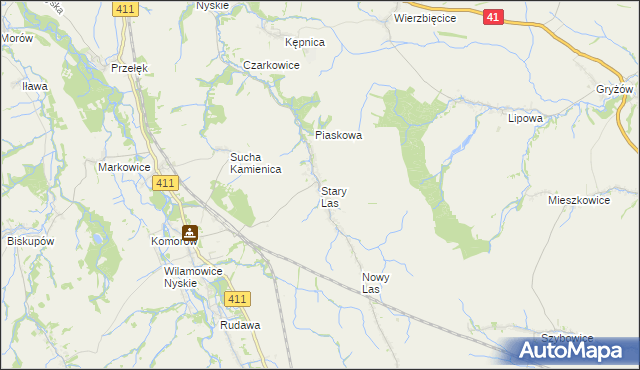 mapa Stary Las gmina Głuchołazy, Stary Las gmina Głuchołazy na mapie Targeo