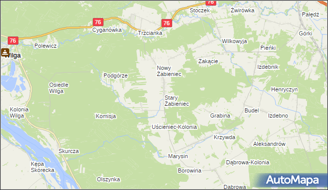 mapa Stary Żabieniec gmina Wilga, Stary Żabieniec gmina Wilga na mapie Targeo