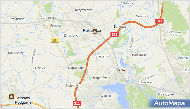 mapa Starzyny gmina Rokietnica, Starzyny gmina Rokietnica na mapie Targeo