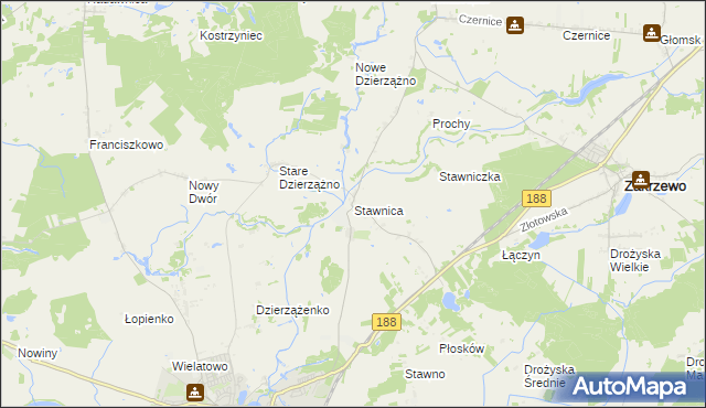 mapa Stawnica gmina Złotów, Stawnica gmina Złotów na mapie Targeo