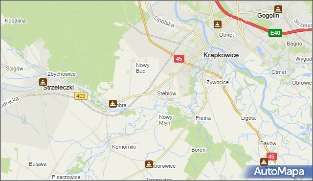 mapa Steblów gmina Krapkowice, Steblów gmina Krapkowice na mapie Targeo