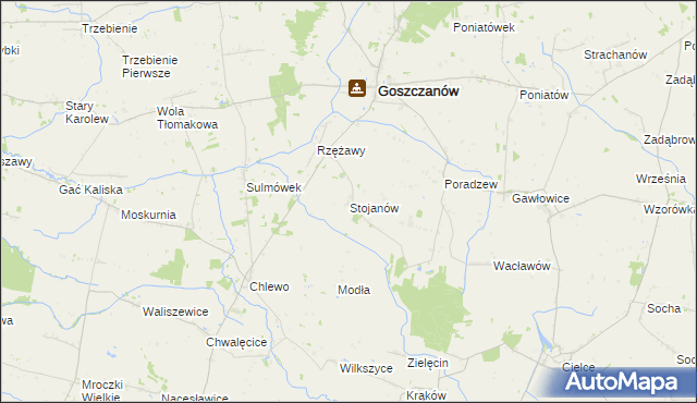 mapa Stojanów gmina Goszczanów, Stojanów gmina Goszczanów na mapie Targeo