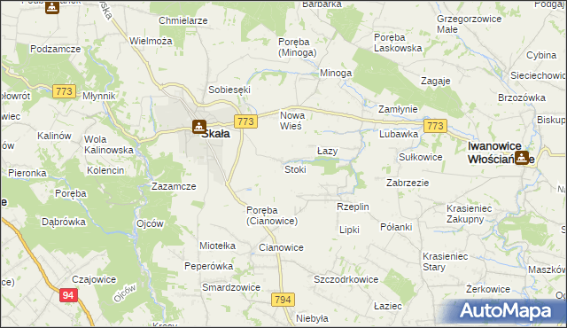 mapa Stoki gmina Skała, Stoki gmina Skała na mapie Targeo