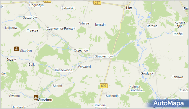 mapa Strupiechów, Strupiechów na mapie Targeo